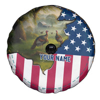 Custom American Flag Turkey Hunting Spare Tire Cover with Illinois State Outline Country Farm Scene - Wonder Print Shop
