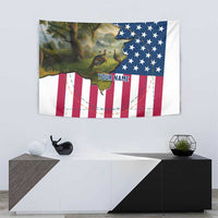 Custom American Flag Turkey Hunting Tapestry with Illinois State Outline Country Farm Scene - undefined