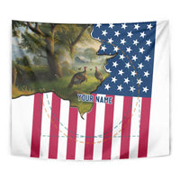 Custom American Flag Turkey Hunting Tapestry with Illinois State Outline Country Farm Scene - undefined