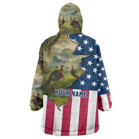 Custom American Flag Turkey Hunting Wearable Blanket Hoodie with Illinois State Outline Country Farm Scene - Wonder Print Shop