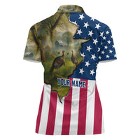 Custom American Flag Turkey Hunting Women Polo Shirt with Illinois State Outline Country Farm Scene - Wonder Print Shop