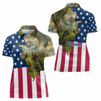 Custom American Flag Turkey Hunting Women Polo Shirt with Illinois State Outline Country Farm Scene - Wonder Print Shop