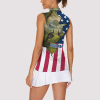Custom American Flag Turkey Hunting Women Sleeveless Polo Shirt with Illinois State Outline Country Farm Scene - Wonder Print Shop