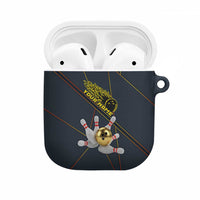 Custom Golden Bowling Shirts For Men, Flame Bowling AirPods Case with Flaming Bowling Ball Striking Pins And Geometric Line Pattern - Wonder Print Shop