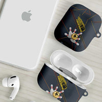 Custom Golden Bowling Shirts For Men, Flame Bowling AirPods Case with Flaming Bowling Ball Striking Pins And Geometric Line Pattern - Wonder Print Shop