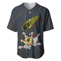 Custom Golden Bowling Shirts For Men, Flame Bowling Baseball Jersey with Flaming Bowling Ball Striking Pins And Geometric Line Pattern - Wonder Print Shop