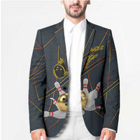 Custom Golden Bowling Shirts For Men, Flame Bowling Blazer with Flaming Bowling Ball Striking Pins And Geometric Line Pattern - Wonder Print Shop