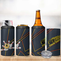 Custom Golden Bowling Shirts For Men, Flame Bowling 4 in 1 Can Cooler Tumbler with Flaming Bowling Ball Striking Pins And Geometric Line Pattern - Wonder Print Shop