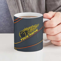 Custom Golden Bowling Shirts For Men, Flame Bowling Ceramic Mug with Flaming Bowling Ball Striking Pins And Geometric Line Pattern - Wonder Print Shop