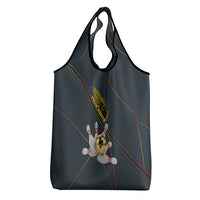 Custom Golden Bowling Shirts For Men, Flame Bowling Grocery Bag with Flaming Bowling Ball Striking Pins And Geometric Line Pattern - Wonder Print Shop