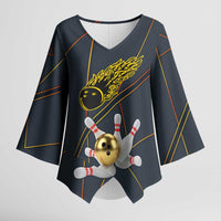 Custom Golden Bowling Shirts For Men, Flame Bowling Kimono Sleeve Blouse with Flaming Bowling Ball Striking Pins And Geometric Line Pattern - Wonder Print Shop