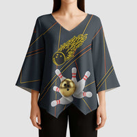 Custom Golden Bowling Shirts For Men, Flame Bowling Kimono Sleeve Blouse with Flaming Bowling Ball Striking Pins And Geometric Line Pattern - Wonder Print Shop