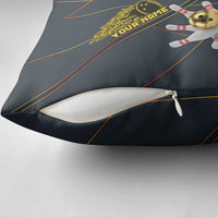 Custom Golden Bowling Shirts For Men, Flame Bowling Pillow Cover with Flaming Bowling Ball Striking Pins And Geometric Line Pattern - Wonder Print Shop
