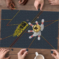 Custom Golden Bowling Shirts For Men, Flame Bowling Puzzle with Flaming Bowling Ball Striking Pins And Geometric Line Pattern - Wonder Print Shop