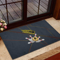 Custom Golden Bowling Shirts For Men, Flame Bowling Rubber Doormat with Flaming Bowling Ball Striking Pins And Geometric Line Pattern - Wonder Print Shop