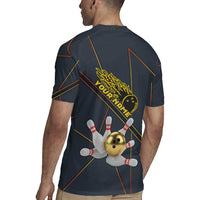 Custom Golden Bowling Shirts For Men, Flame Bowling Rugby Jersey with Flaming Bowling Ball Striking Pins And Geometric Line Pattern - Wonder Print Shop