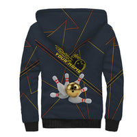 Custom Golden Bowling Shirts For Men, Flame Bowling Sherpa Hoodie with Flaming Bowling Ball Striking Pins And Geometric Line Pattern - Wonder Print Shop