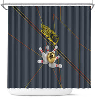 Custom Golden Bowling Shirts For Men, Flame Bowling Shower Curtain with Flaming Bowling Ball Striking Pins And Geometric Line Pattern - Wonder Print Shop