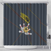 Custom Golden Bowling Shirts For Men, Flame Bowling Shower Curtain with Flaming Bowling Ball Striking Pins And Geometric Line Pattern - Wonder Print Shop