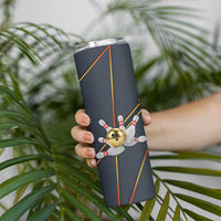 Custom Golden Bowling Shirts For Men, Flame Bowling Skinny Tumbler with Flaming Bowling Ball Striking Pins And Geometric Line Pattern - Wonder Print Shop