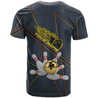 Custom Golden Bowling Shirts For Men, Flame Bowling T Shirt with Flaming Bowling Ball Striking Pins And Geometric Line Pattern - Wonder Print Shop