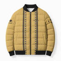 Custom Retro Bowling Bomber Puffer Jacket with Diamond Stripe Pattern North Bowl Logo - Wonder Print Shop