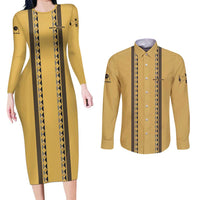 Custom Retro Bowling Couples Matching Long Sleeve Bodycon Dress and Long Sleeve Button Shirt with Diamond Stripe Pattern North Bowl Logo - Wonder Print Shop