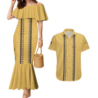 Custom Retro Bowling Couples Matching Mermaid Dress and Hawaiian Shirt with Diamond Stripe Pattern North Bowl Logo - Wonder Print Shop