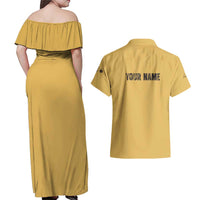 Custom Retro Bowling Couples Matching Off Shoulder Maxi Dress and Hawaiian Shirt with Diamond Stripe Pattern North Bowl Logo - Wonder Print Shop