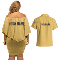 Custom Retro Bowling Couples Matching Off Shoulder Short Dress and Hawaiian Shirt with Diamond Stripe Pattern North Bowl Logo - Wonder Print Shop