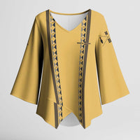 Custom Retro Bowling Kimono Sleeve Blouse with Diamond Stripe Pattern North Bowl Logo - Wonder Print Shop