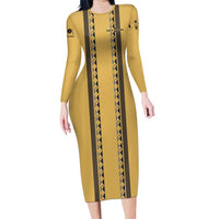 Custom Retro Bowling Long Sleeve Bodycon Dress with Diamond Stripe Pattern North Bowl Logo - Wonder Print Shop