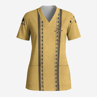 Custom Retro Bowling Scrub Top with Diamond Stripe Pattern North Bowl Logo - Wonder Print Shop