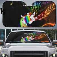 Custom Bowling Quarter Rainbow fFame Bowling Ball Auto Sun Shade with Colorful Flaming Strike Design Rainbow Ball - Wonder Print Shop