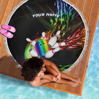 Custom Bowling Quarter Rainbow fFame Bowling Ball Beach Blanket with Colorful Flaming Strike Design Rainbow Ball - Wonder Print Shop