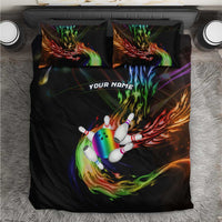 Custom Bowling Quarter Rainbow fFame Bowling Ball Bedding Set with Colorful Flaming Strike Design Rainbow Ball - Wonder Print Shop