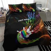 Custom Bowling Quarter Rainbow fFame Bowling Ball Bedding Set with Colorful Flaming Strike Design Rainbow Ball - Wonder Print Shop