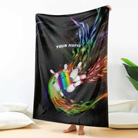 Custom Bowling Quarter Rainbow fFame Bowling Ball Blanket with Colorful Flaming Strike Design Rainbow Ball - Wonder Print Shop