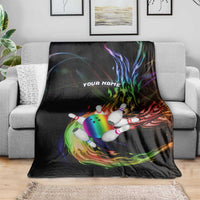 Custom Bowling Quarter Rainbow fFame Bowling Ball Blanket with Colorful Flaming Strike Design Rainbow Ball - Wonder Print Shop