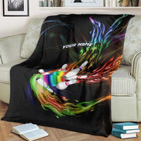 Custom Bowling Quarter Rainbow fFame Bowling Ball Blanket with Colorful Flaming Strike Design Rainbow Ball - Wonder Print Shop