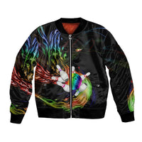 Custom Bowling Quarter Rainbow fFame Bowling Ball Bomber Jacket with Colorful Flaming Strike Design Rainbow Ball - Wonder Print Shop