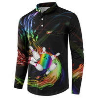 Custom Bowling Quarter Rainbow fFame Bowling Ball Button Sweatshirt with Colorful Flaming Strike Design Rainbow Ball - Wonder Print Shop