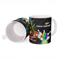 Custom Bowling Quarter Rainbow fFame Bowling Ball Ceramic Mug with Colorful Flaming Strike Design Rainbow Ball - Wonder Print Shop