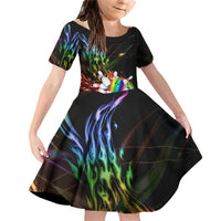 Custom Bowling Quarter Rainbow fFame Bowling Ball Family Matching Off Shoulder Short Dress and Hawaiian Shirt with Colorful Flaming Strike Design Rainbow Ball - Wonder Print Shop