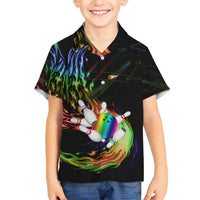 Custom Bowling Quarter Rainbow fFame Bowling Ball Family Matching Short Sleeve Bodycon Dress and Hawaiian Shirt with Colorful Flaming Strike Design Rainbow Ball - Wonder Print Shop