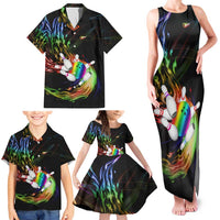 Custom Bowling Quarter Rainbow fFame Bowling Ball Family Matching Tank Maxi Dress and Hawaiian Shirt with Colorful Flaming Strike Design Rainbow Ball - Wonder Print Shop