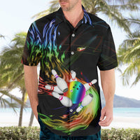 Custom Bowling Quarter Rainbow fFame Bowling Ball Hawaiian Shirt with Colorful Flaming Strike Design Rainbow Ball - Wonder Print Shop