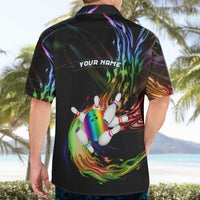 Custom Bowling Quarter Rainbow fFame Bowling Ball Hawaiian Shirt with Colorful Flaming Strike Design Rainbow Ball - Wonder Print Shop