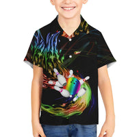 Custom Bowling Quarter Rainbow fFame Bowling Ball Hawaiian Shirt with Colorful Flaming Strike Design Rainbow Ball - Wonder Print Shop