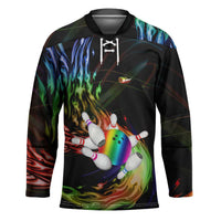 Custom Bowling Quarter Rainbow fFame Bowling Ball Hockey Jersey with Colorful Flaming Strike Design Rainbow Ball - Wonder Print Shop